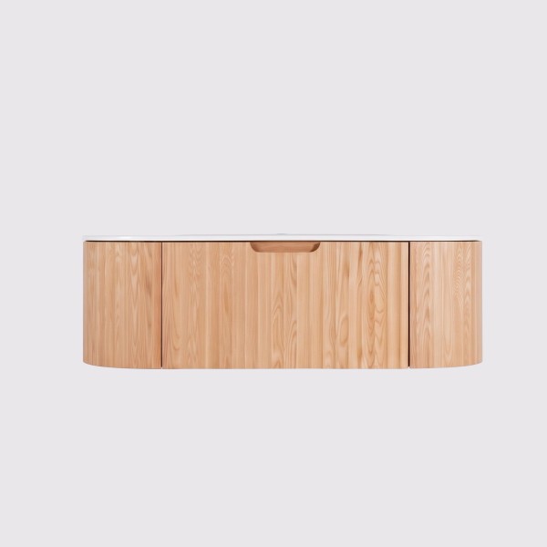 Zwevend badkamermeubel met dubbele wastafel van naturel acaciahout 120 cm - Sphene
