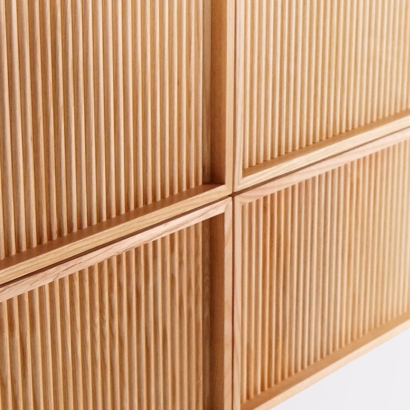 Zwevende onderkast voor dubbele wastafel in licht walnoothout met wit keramisch blad 150 cm - Carnelian
