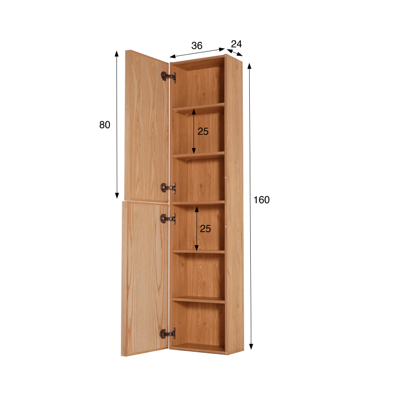 Zwevende badkamerkolomkast in licht walnoothout 160 cm - Carnelian