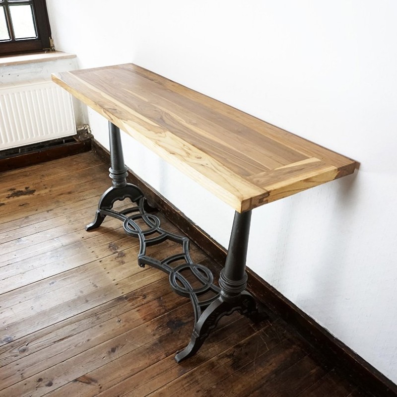 Metalen en teakhouten industriële console