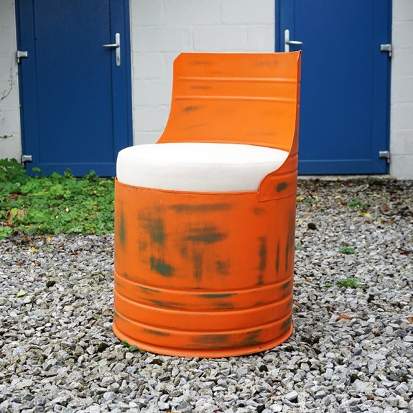 Industriële olievat fauteuil oranje