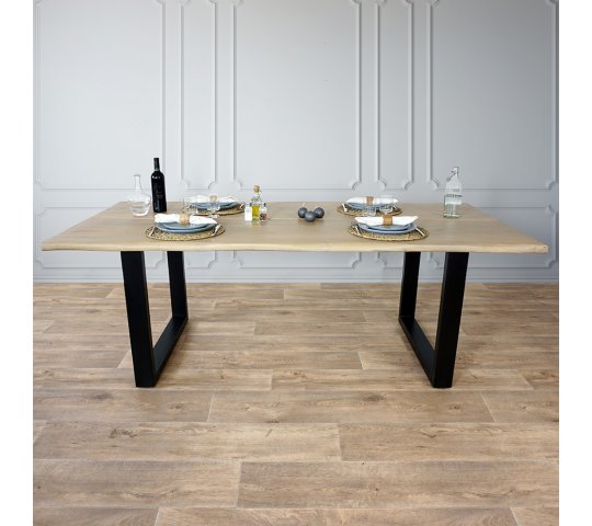 vasteland studio zoals dat Massief houten tafel 220 cm met metalen poten en dubbel blad