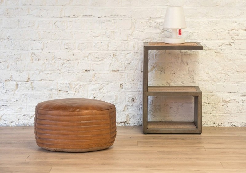 Ronde lederen poef SAVOY
