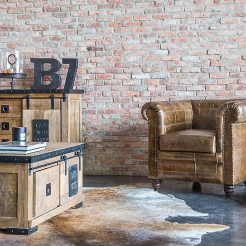 Lederen patchwork Chesterfield fauteuil