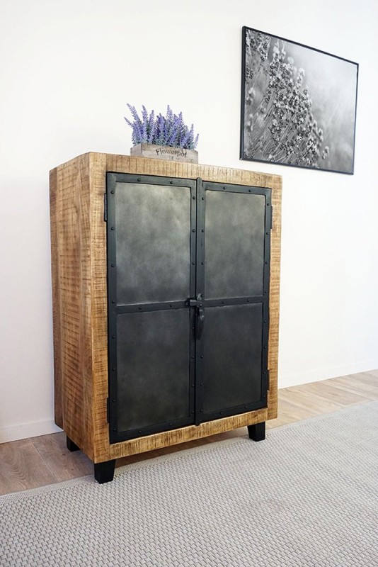 Klein houten en metalen dressoir - Brooklyn