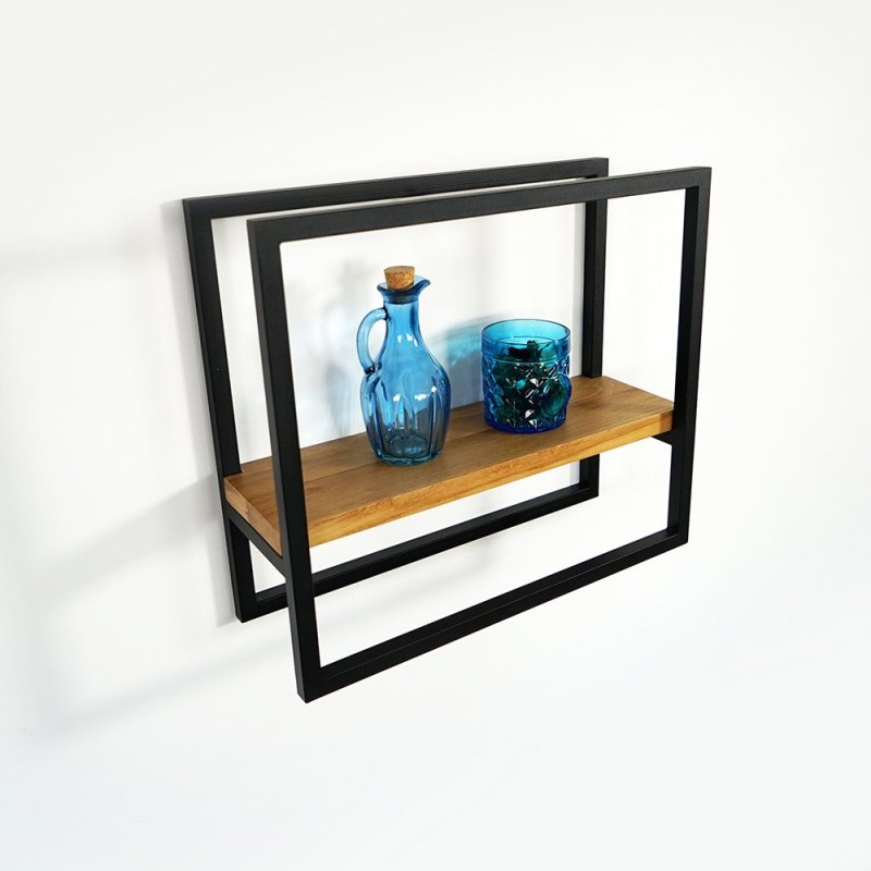 Rechthoekige wandplank van hout en metaal 40 x 35 cm - Strip