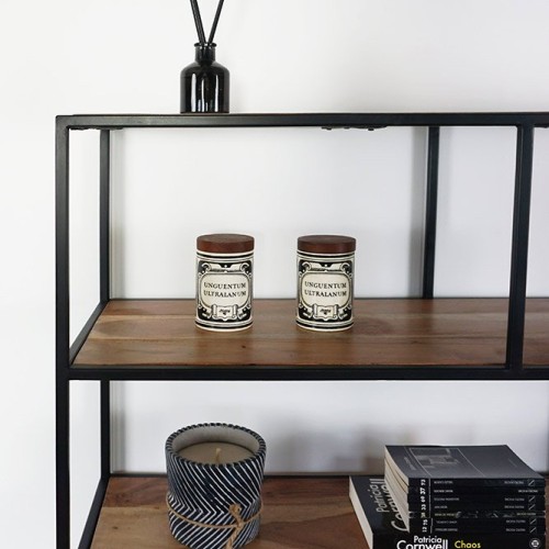 Industriële boekenkast van hout en metaal