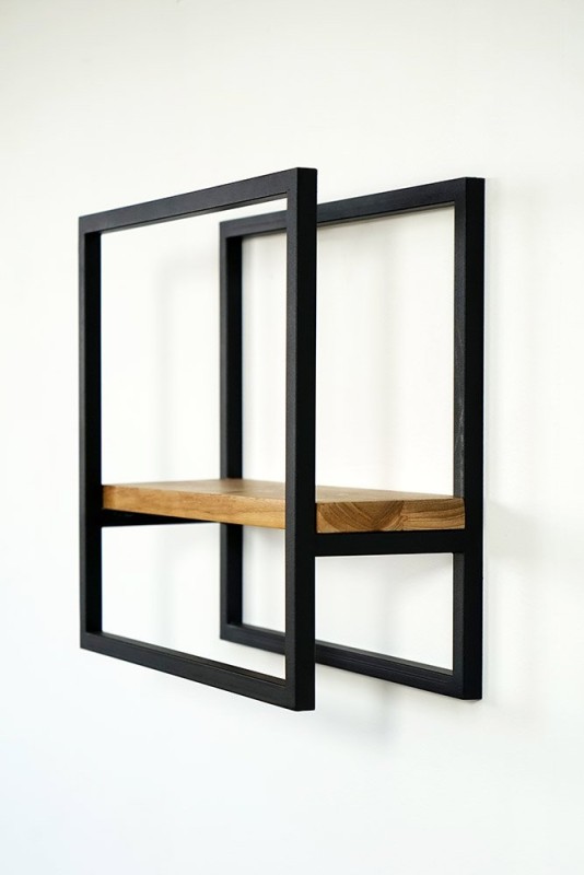 Set van 2 rechthoekige houten en metalen wandplanken - Strip