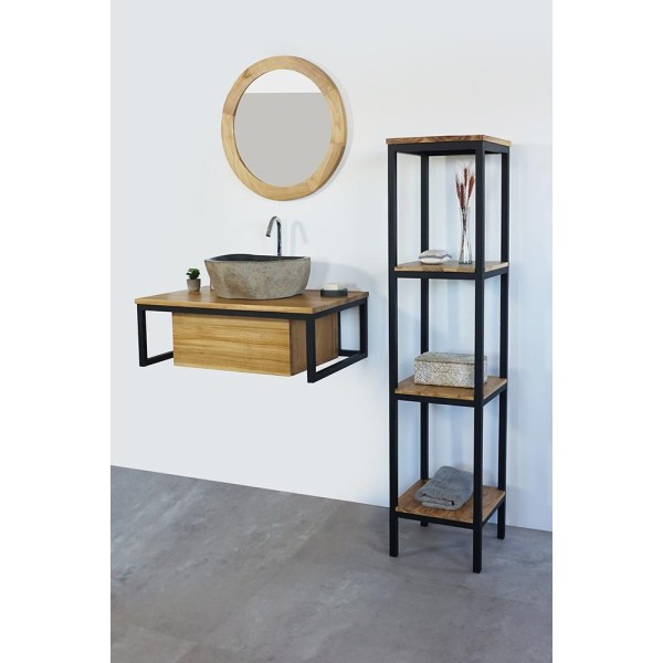 Ronde spiegel van 60 cm met houten frame
