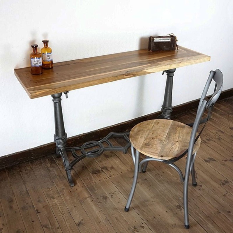 Metalen en teakhouten industriële console