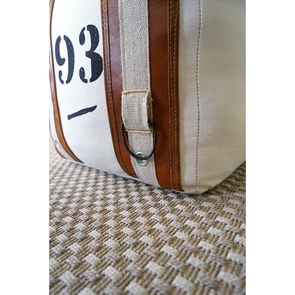 Vintage-stijl poef van leer en stof "93