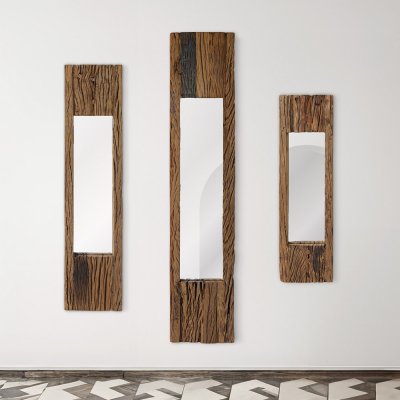 Rechthoekige spiegel van ruw hout 25 x 90 cm