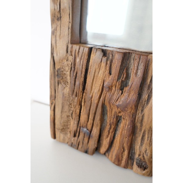 Rechthoekige spiegel van ruw hout 25 x 120 cm