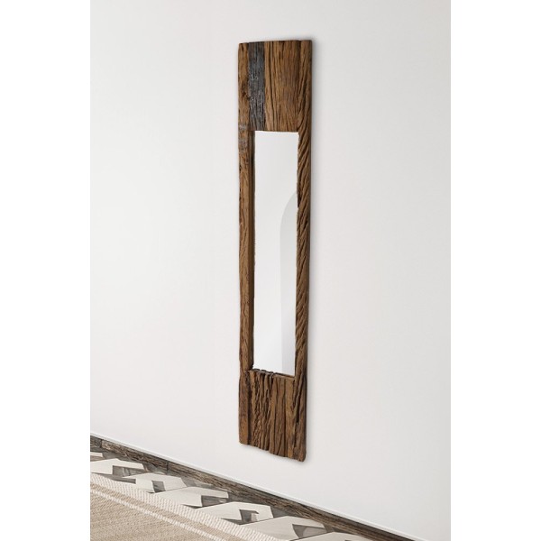 Rechthoekige spiegel van ruw hout 25 x 150 cm