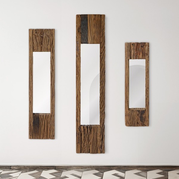Rechthoekige spiegel van ruw hout 25 x 150 cm