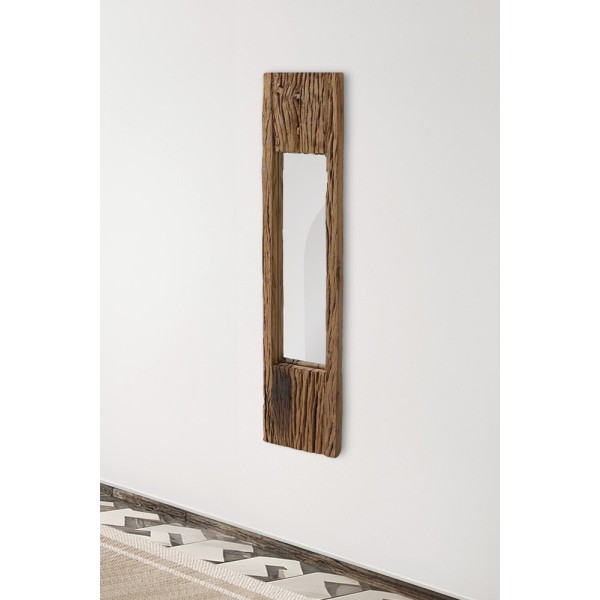 Rechthoekige spiegel van ruw hout 25 x 120 cm