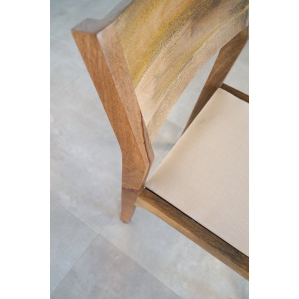 Stoel van naturel hout en beige stof - Elegance