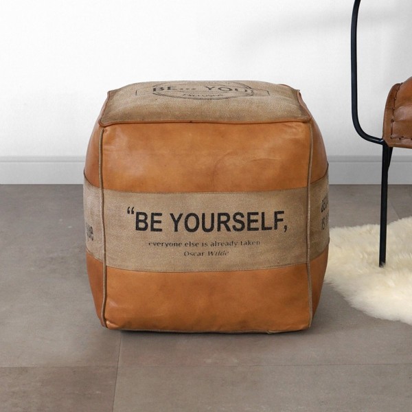 Industriële poef in leer "Be Yourself"