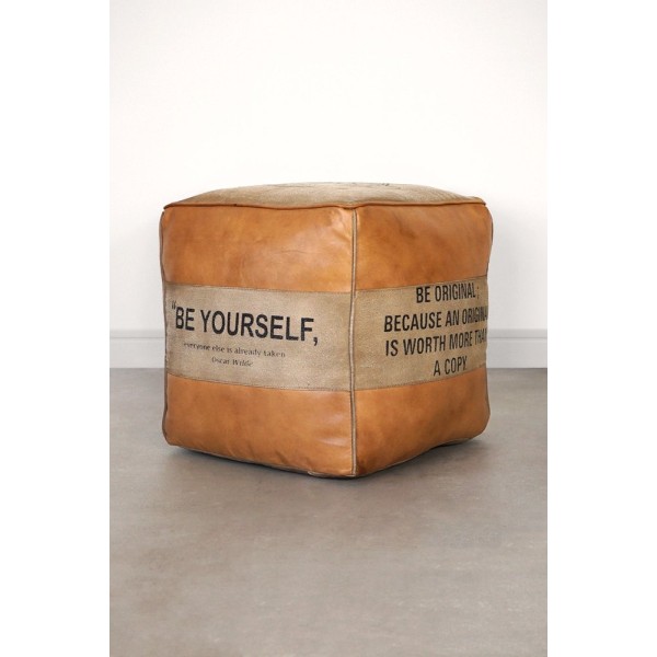 Industriële poef in leer "Be Yourself"