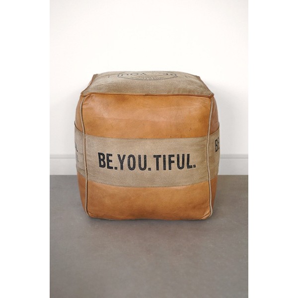Industriële poef in leer "Be Yourself"