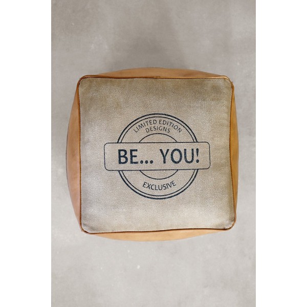 Industriële poef in leer "Be Yourself"