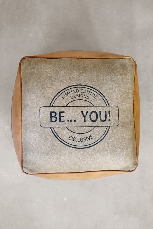 Industriële poef in leer "Be Yourself"