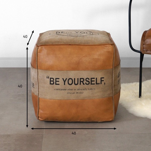 Industriële poef in leer "Be Yourself"