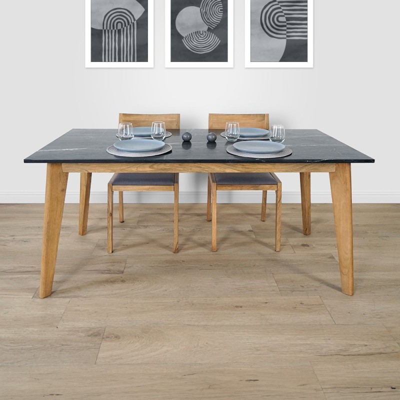 Massief houten tafel met marmeren blad - Jade