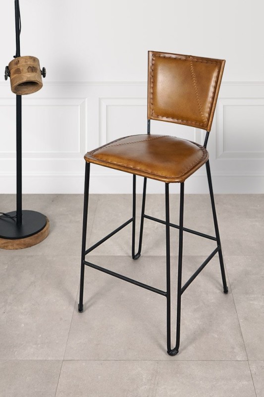 Vintage metalen en lederen keukenstoel - Smart