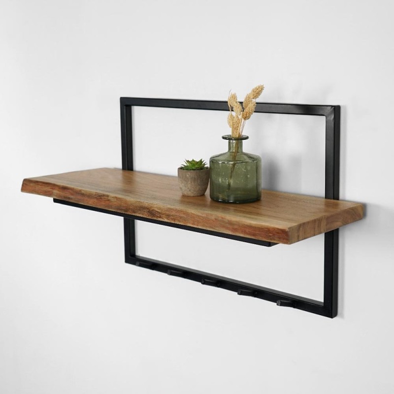 Industriële kapstok, massief hout en metaal 5 haken