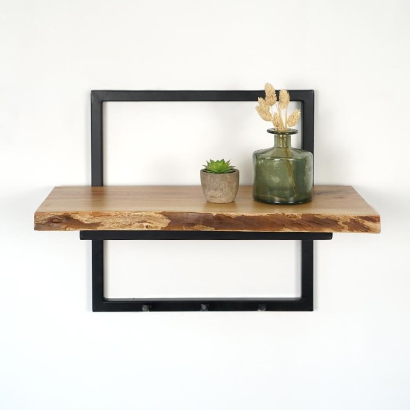 Industriële kapstok, massief hout en metaal 3 haken