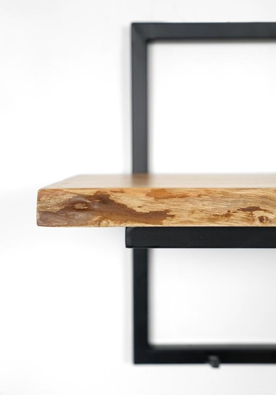 Industriële kapstok, massief hout en metaal 3 haken