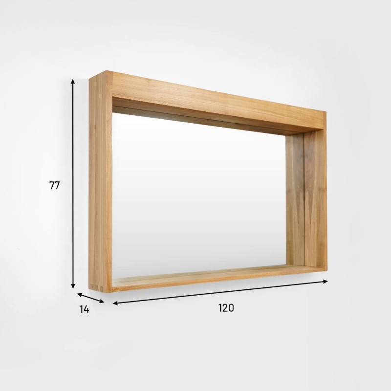 Massief teakhouten 120 cm rechthoekige spiegel met lamphouder