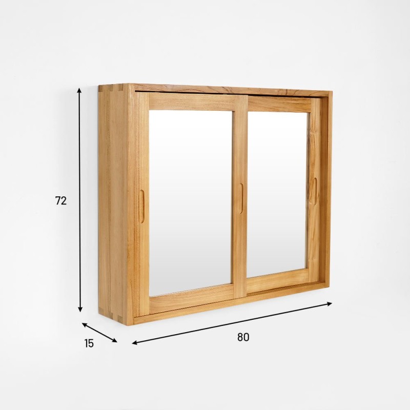 80cm massief teak badkamermeubel met schuifdeuren en spiegel