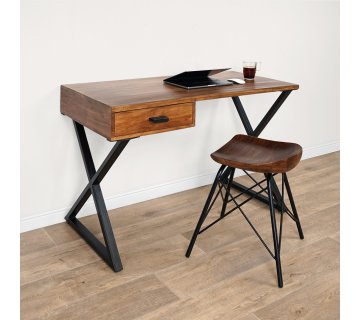 Massief houten bureau met metalen poten