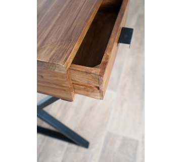 Massief houten bureau met metalen poten